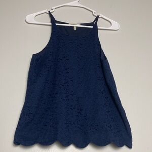 Monteau Navy Blue Scalloped Edge Halter Top M